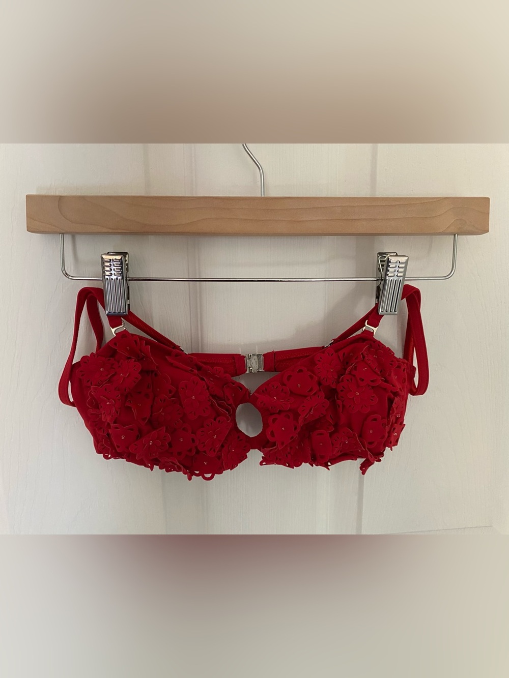 Red Bikini Set with Flower Appliqué